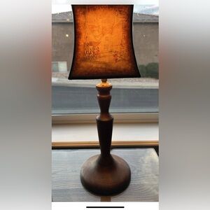 Vintage Wood Table Lamp RARE Clyde Cole Hand-painted Shade